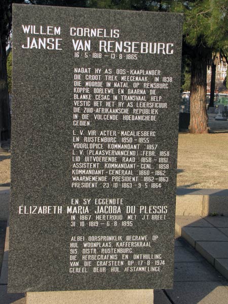 Grafmonument voor Janse van Renseburg die behoorde tot de grondleggers van de republiek Transvaal.